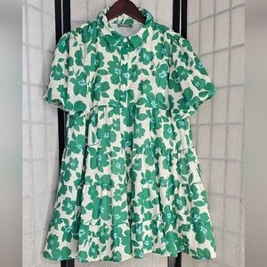 Blueb. Collection Boho Green Floral Mini Dress Size Large